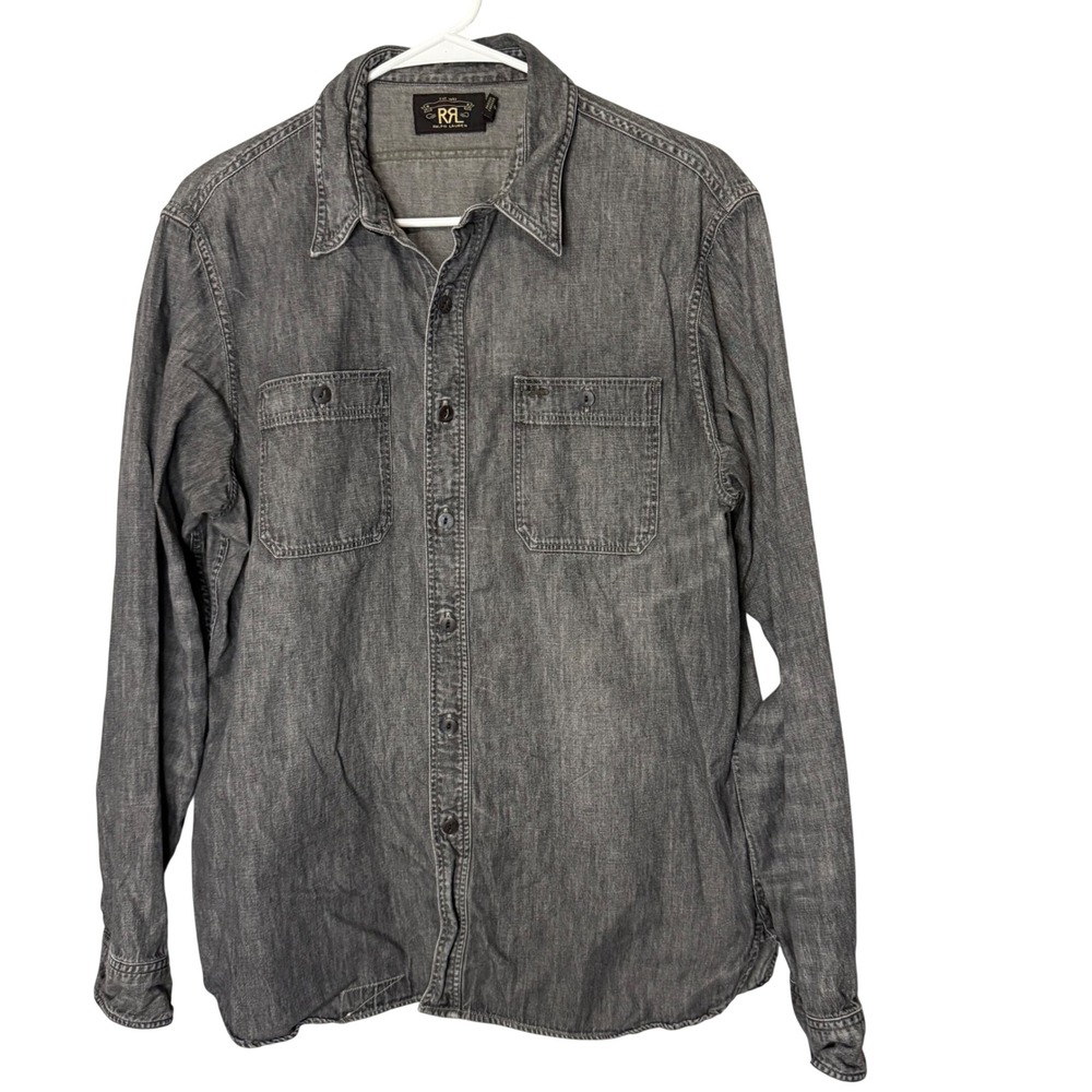 Double RL Ralph Lauren Mens Faded Black Denim Work Shirt Large